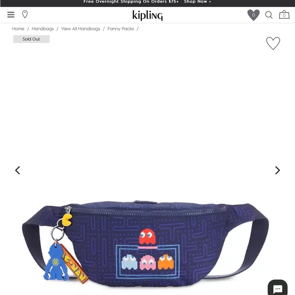 Rare Kipling Blue Fanny Pack with Pac-Man Design